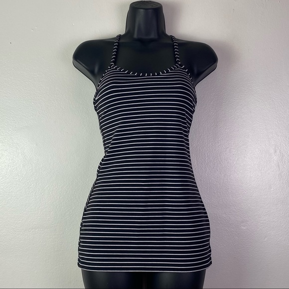 Lululemon Power Y Tank *Luon Black White Stripe Built In Bra Shelf - Picture 2 of 9